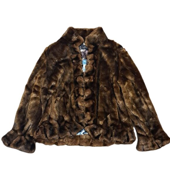 Donna Salyers Fabulous Luxurious Faux Fur Luxury Y2K Jacket Large Chocolate  Bro - Picture 1 of 16